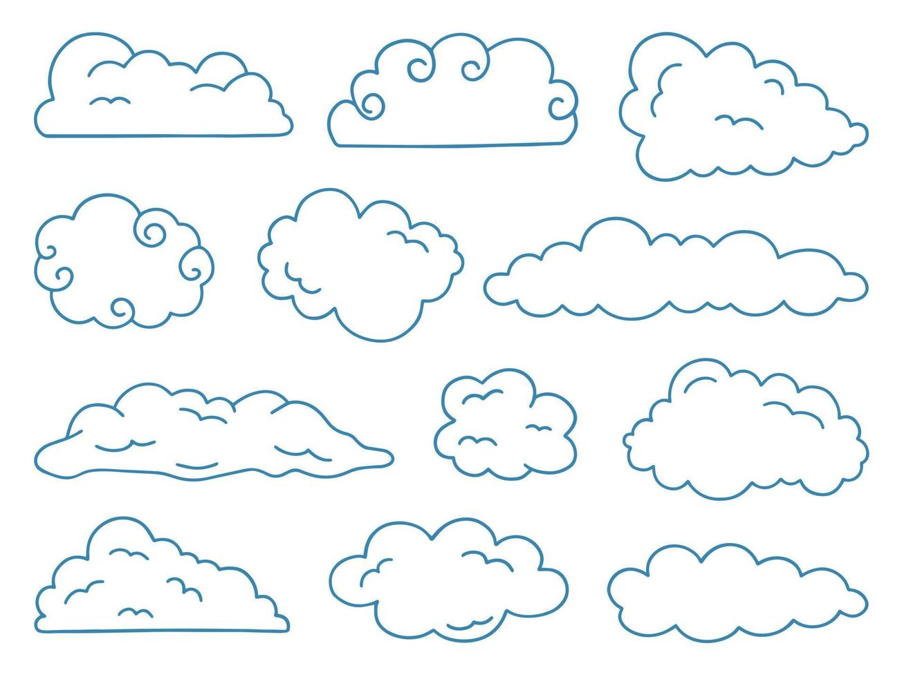 conjunto dibujado a mano de iconos de garabatos de nubes. cielo en estilo boceto. ilustración vectorial aislado sobre fondo blanco vector