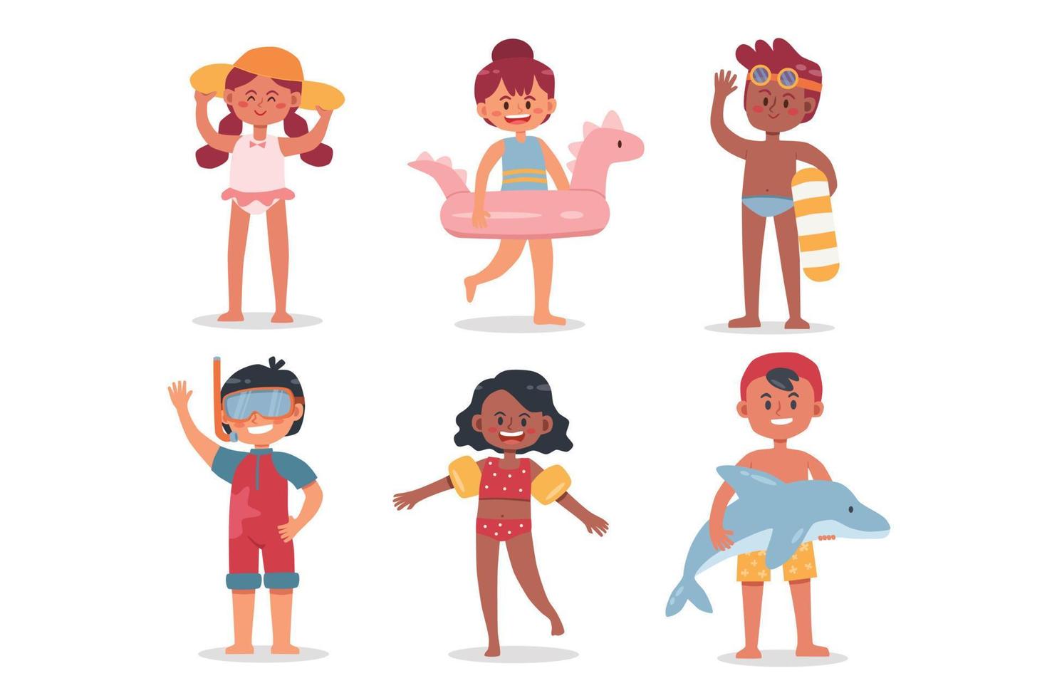 Set of children in swimwear vector