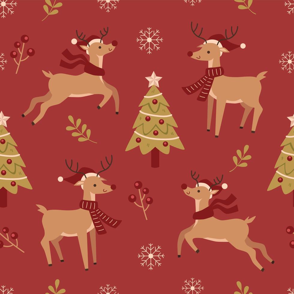 Christmas deer vector on red background