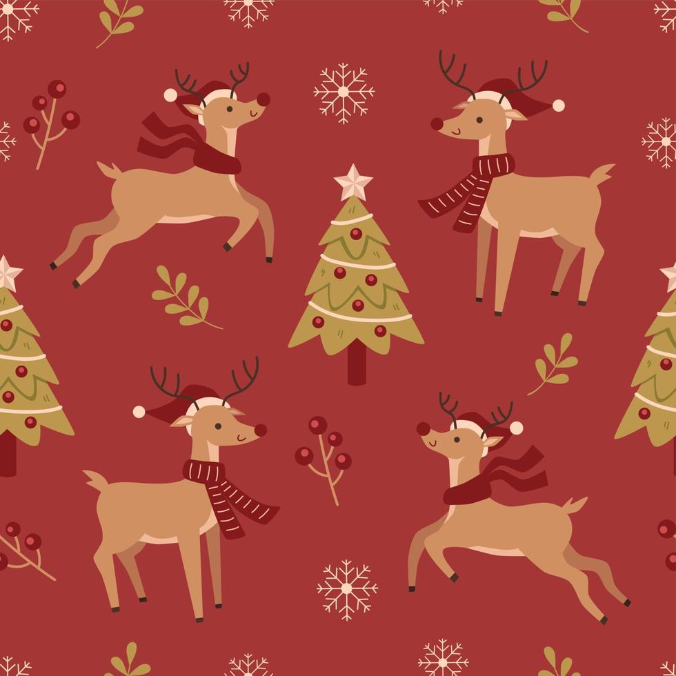 vector de venado de navidad sobre fondo rojo