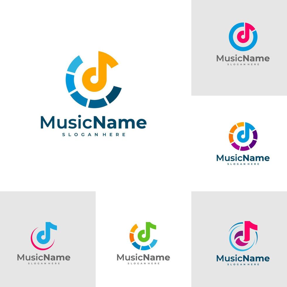 conjunto de diseño de logotipo moderno para estudio de música. vector de plantilla de diseño de logotipo de música.