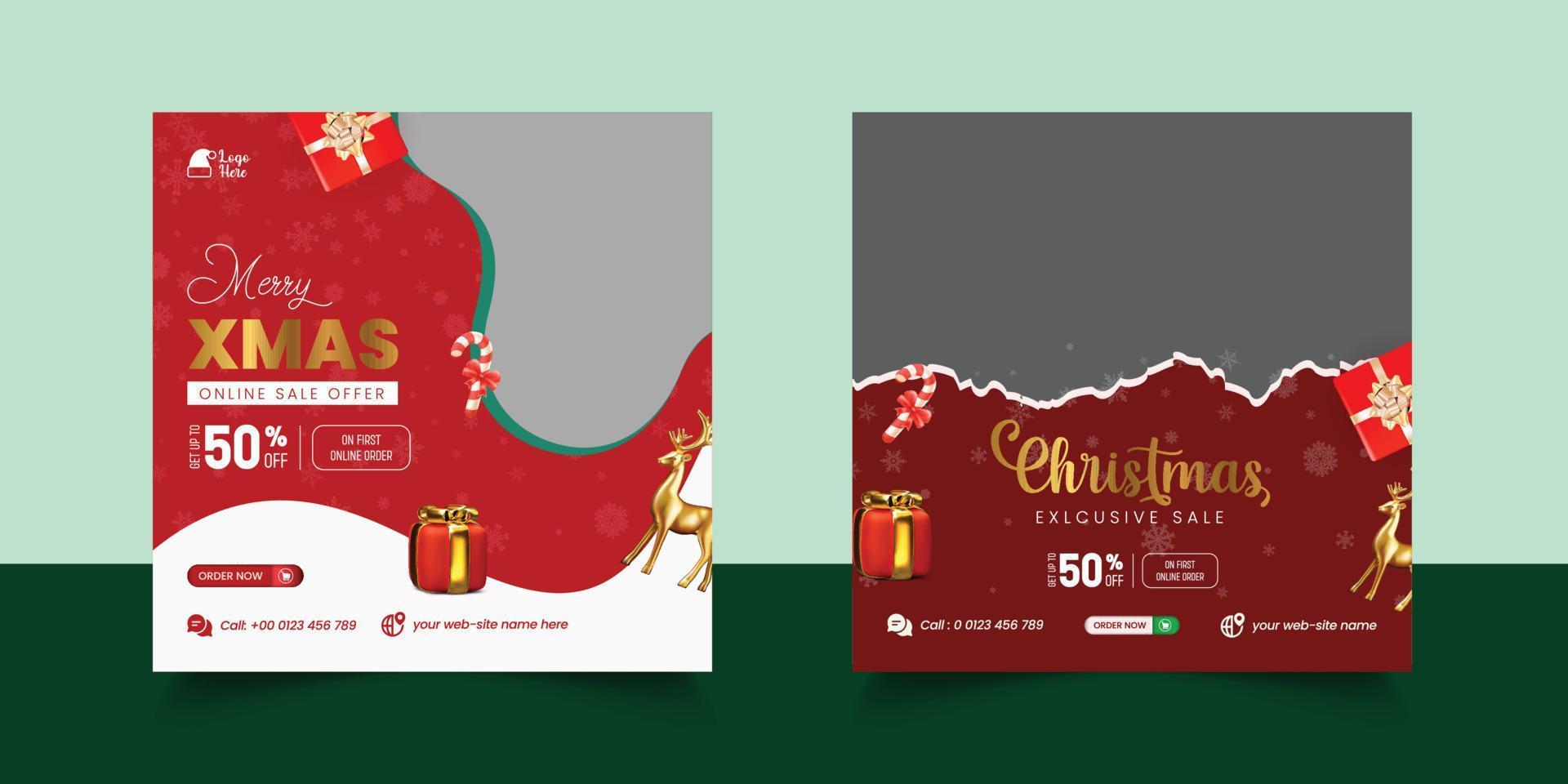 Merry Christmas sale social media post banner template vector