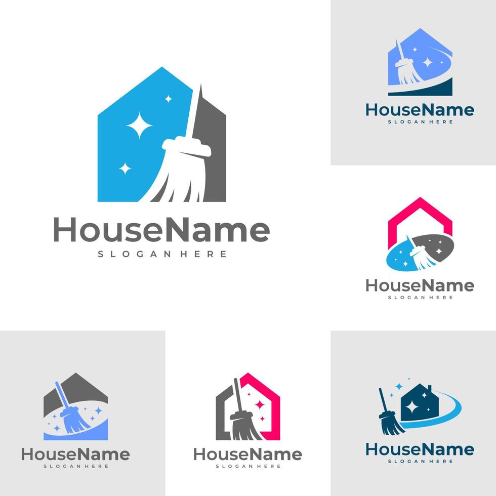 Set of Clean House logo designs concept. Cleaning Service logo vector template.
