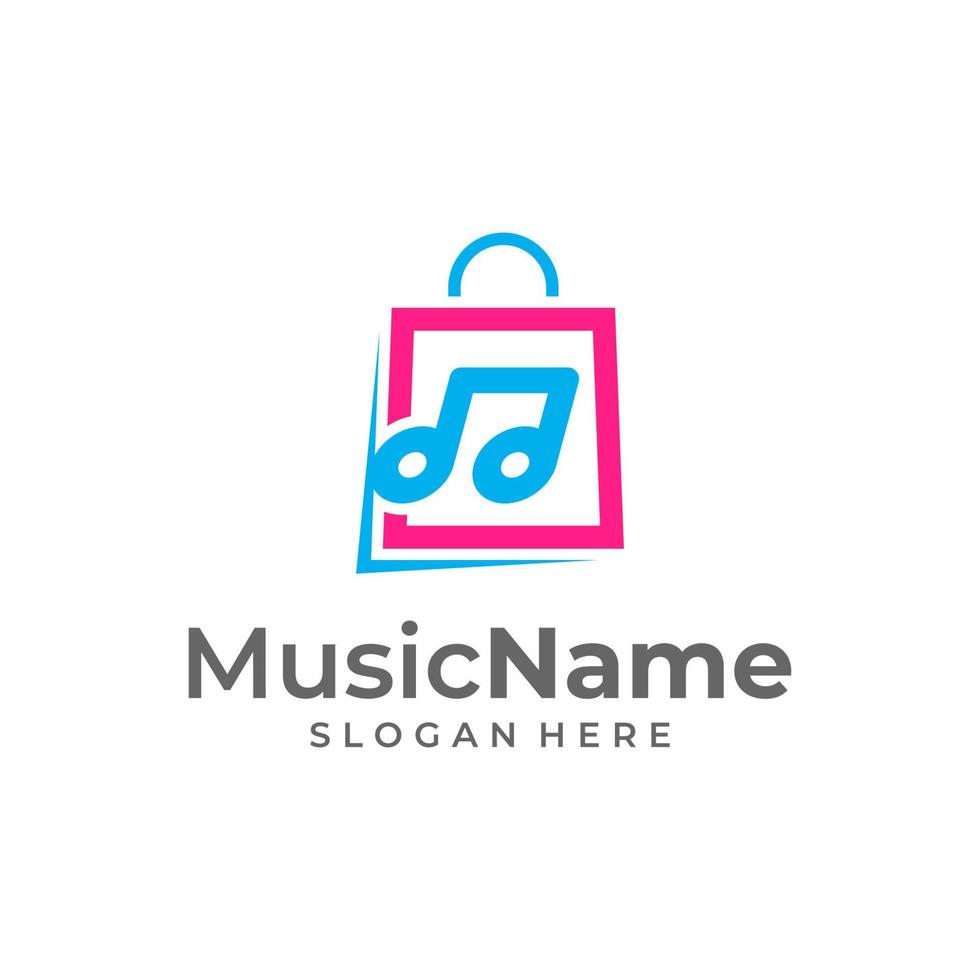 Music shopping store bag logo illustration template. Shop music logo design concept vector