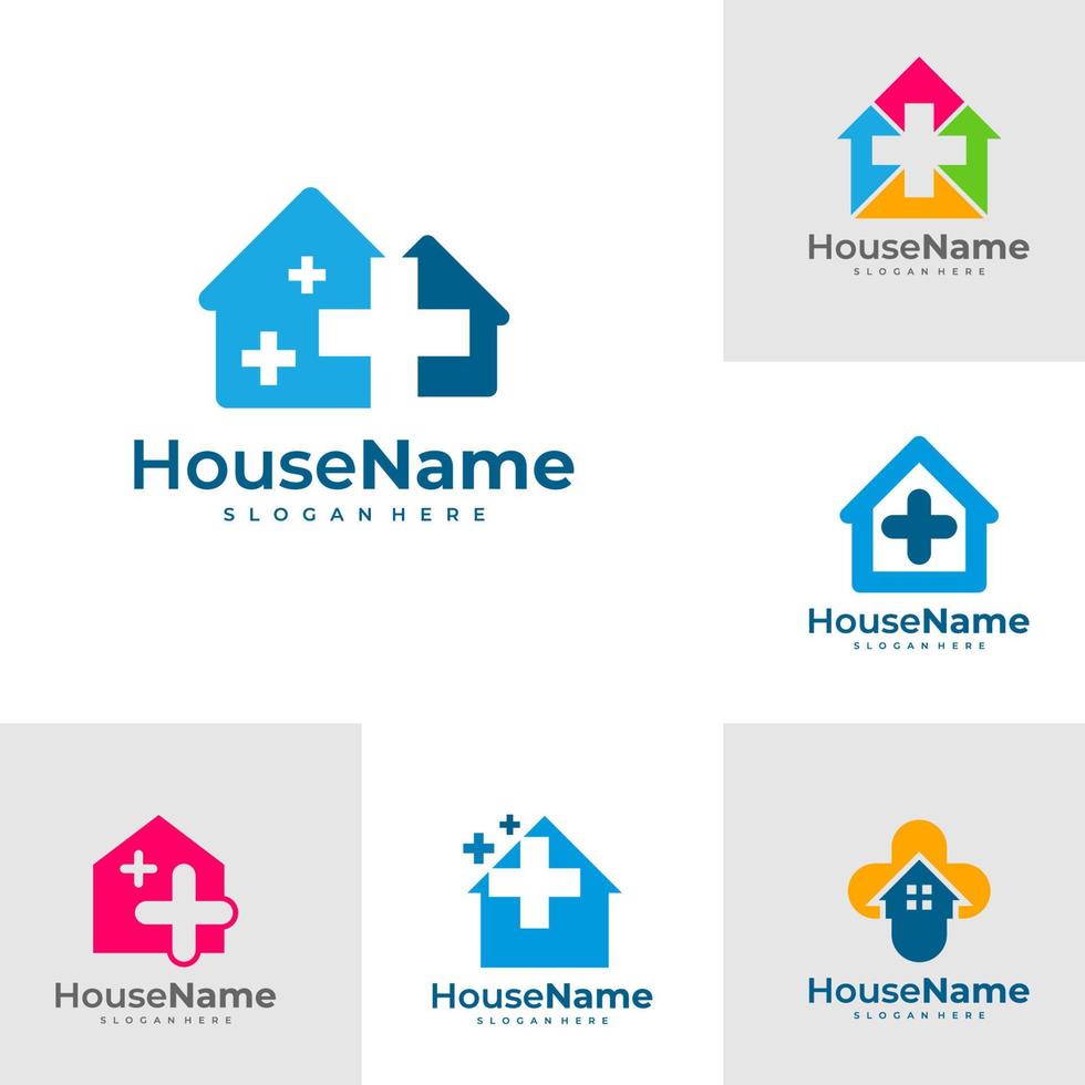 Set of House Medical Logo Template Design. Health Plus Home Logo Vector. vector