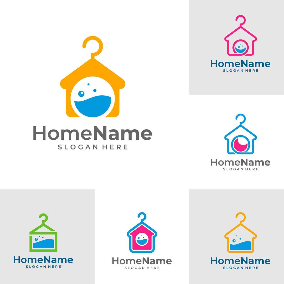 Set of Laundry Home Logo Vector Icon Illustration. Laundry logo design template