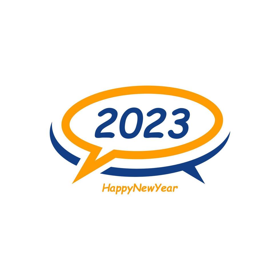 Happy New Year 2023 text with Chat design concept. Cover of business diary for 2023 with wishes. Brochure design template, card, banner. Vector illustration. Isolated on white background.