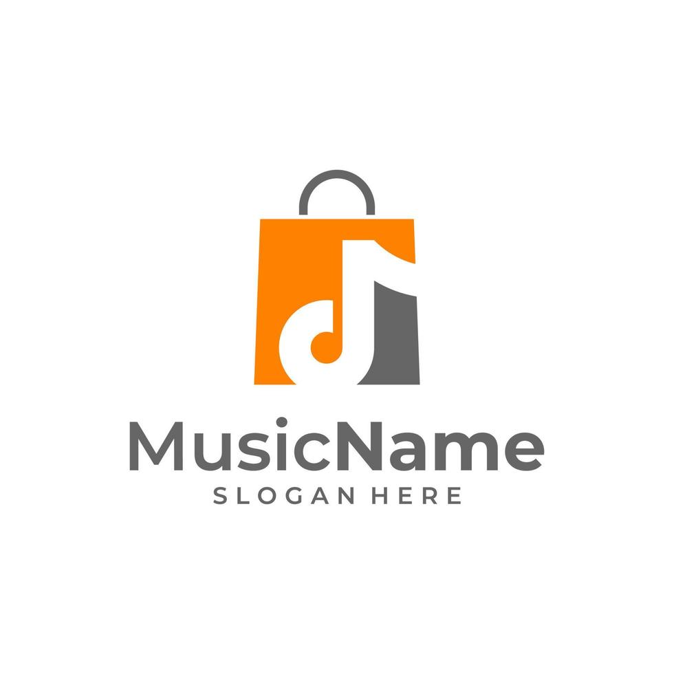 Music shopping store bag logo illustration template. Shop music logo design concept vector