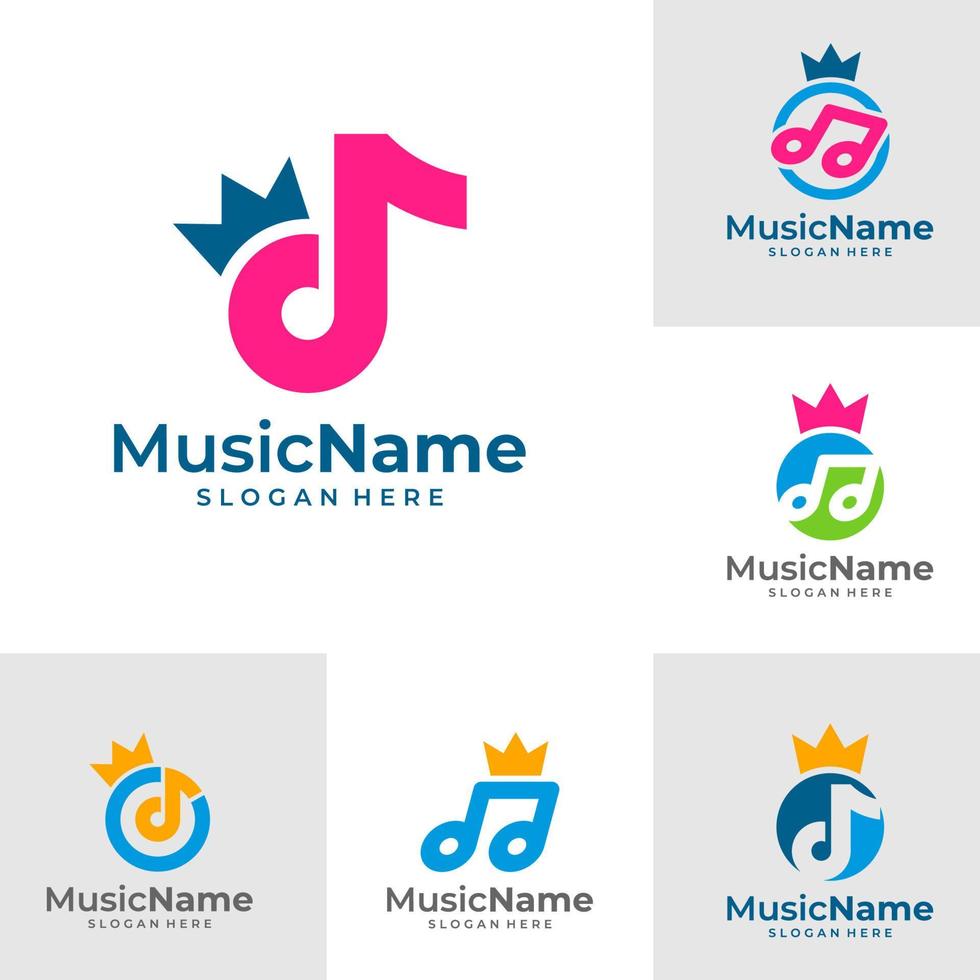 conjunto de vector de diseño de plantilla de logotipo de música king, emblema, concepto de diseño, símbolo creativo, icono