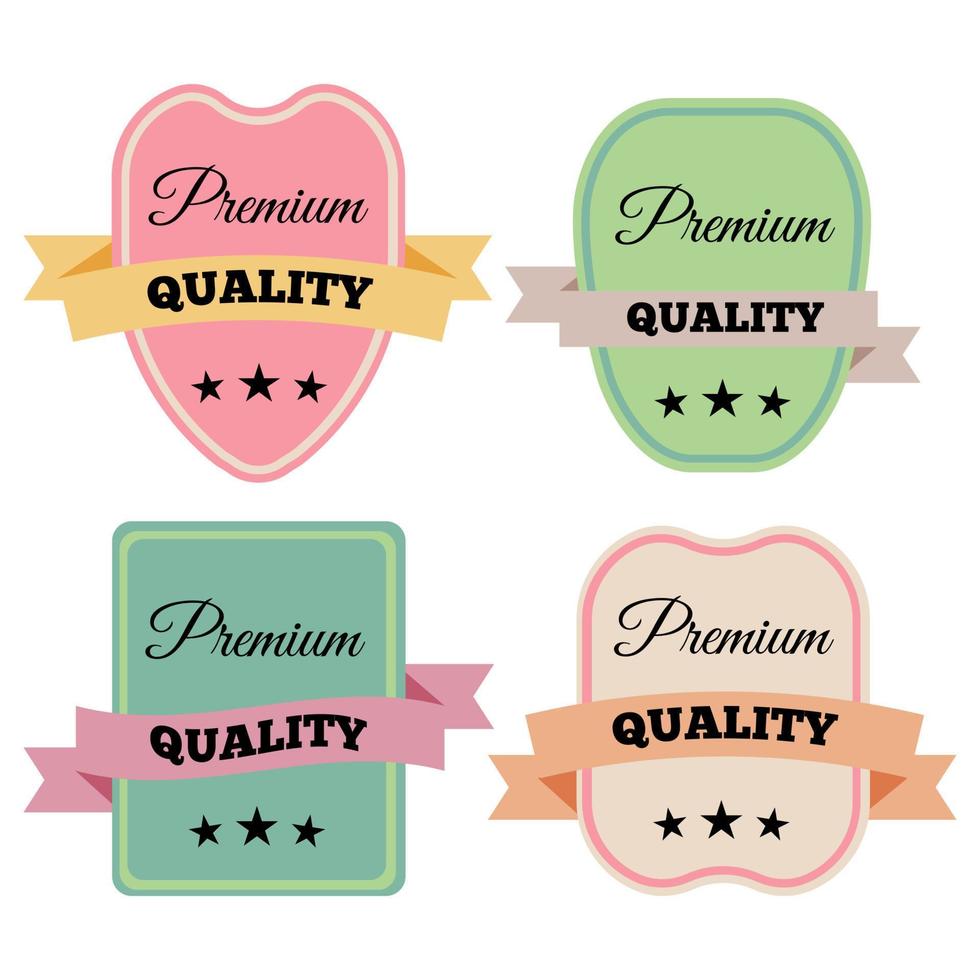 Set of Vector Badges with Ribbons and the Words Premium Quality. Isolated vector illustration.