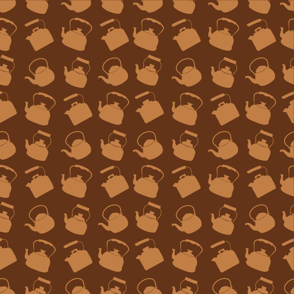 Seamless Brown Pattern with Kettle. Vector background with different teapots. Endless kitchen texture.