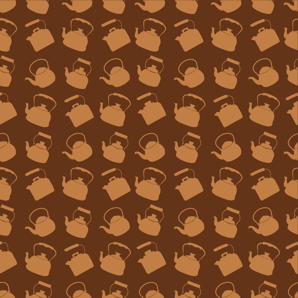 Seamless Brown Pattern with Kettle. Vector background with different teapots. Endless kitchen texture.