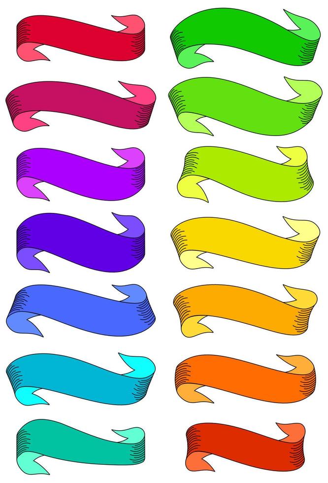 conjunto de cintas de dibujos animados multicolores y pancartas para diseño web. gran elemento de diseño aislado sobre fondo blanco. ilustración vectorial vector