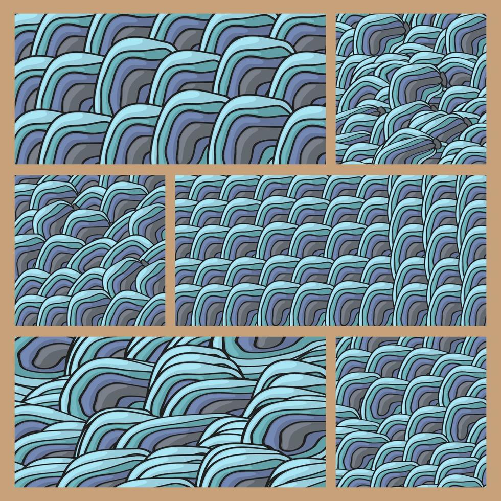 Six abstract blue doodles pattern with ellipse vector