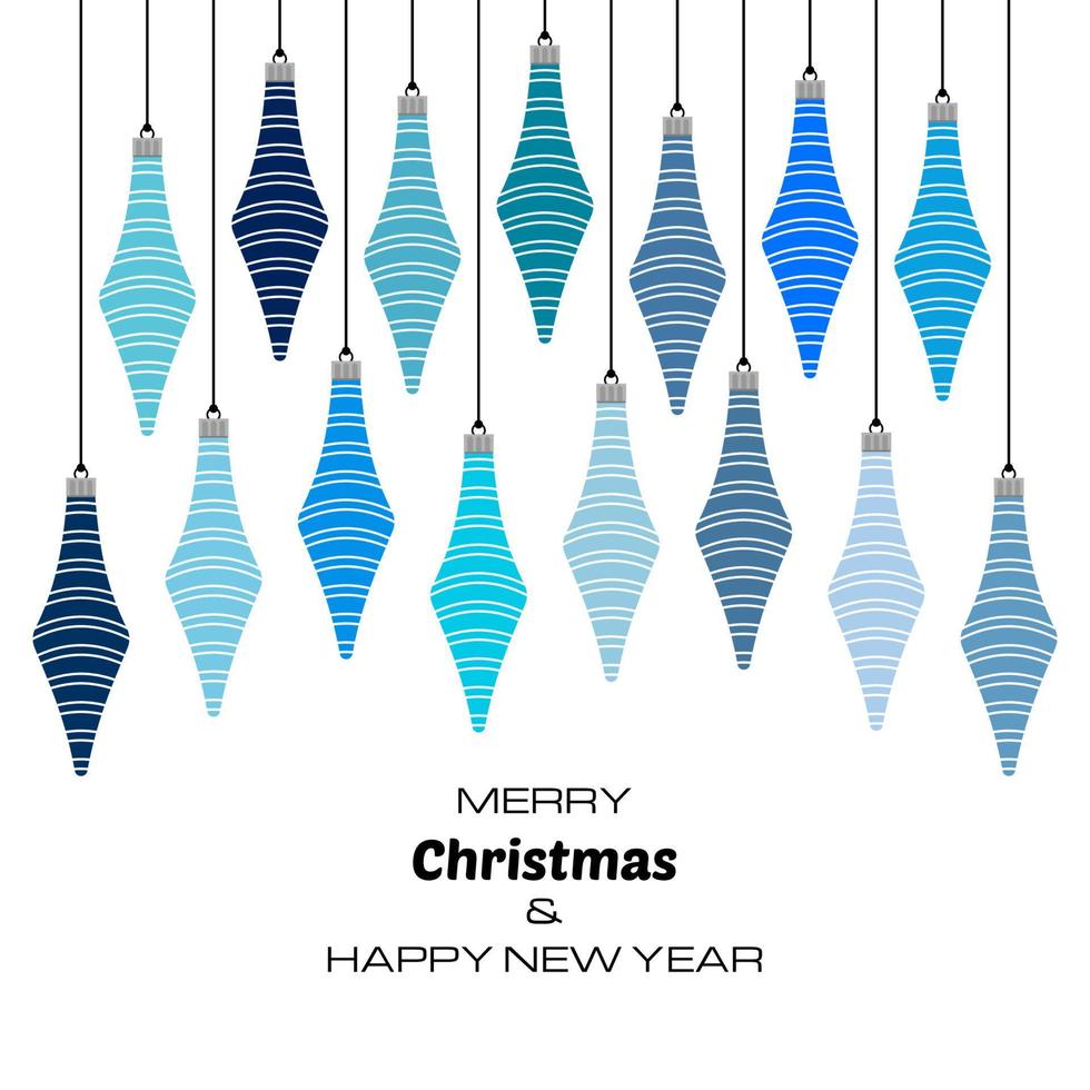 Merry Christmas and Happy New Year background with blue christmas balls. Vector background for your greeting cards, invitations, festive posters.