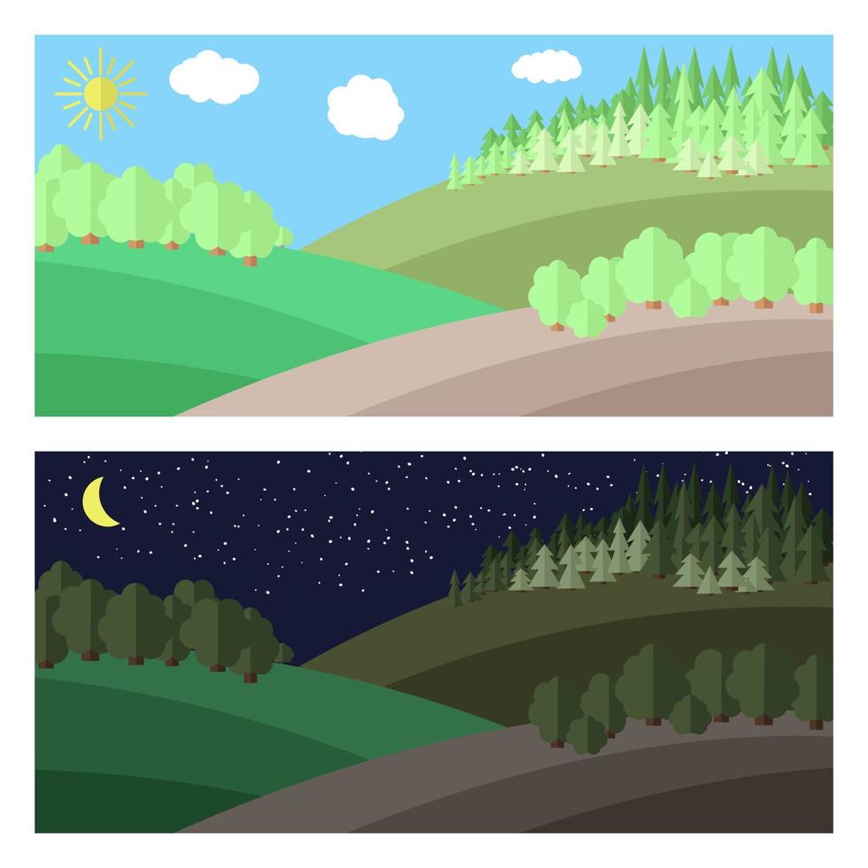 Edge of the Forest. Day and Night in the Forest. vector