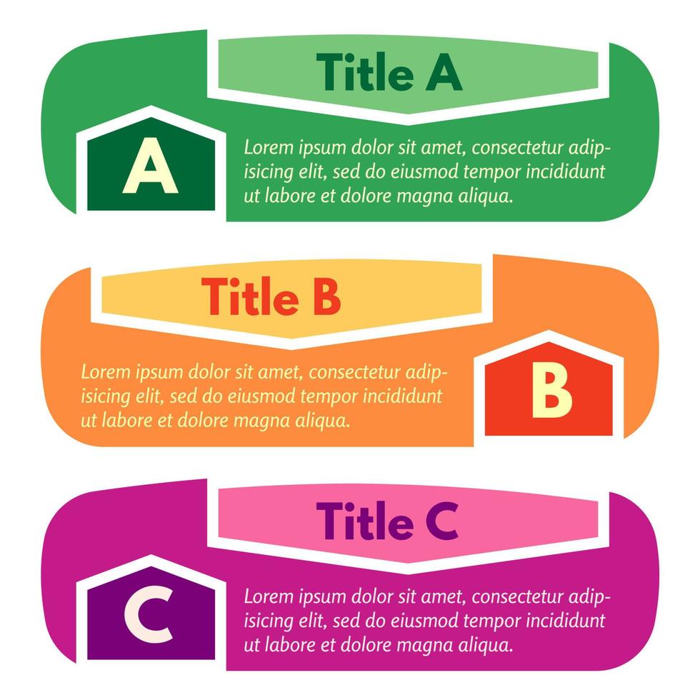 Set of three horizontal colorful options banners. Step by step infographic design template. Vector illustration