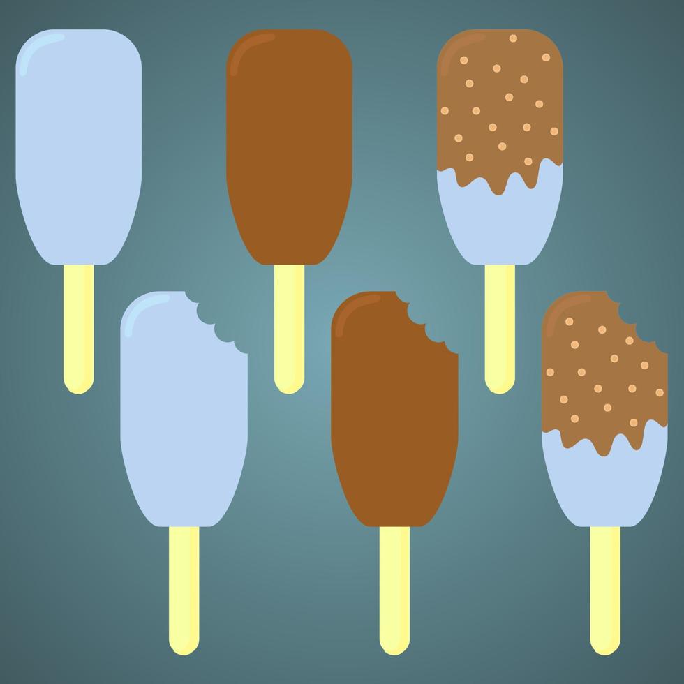 conjunto de vectores de helado. ilustración vectorial de varios postres helados en un palo de madera.