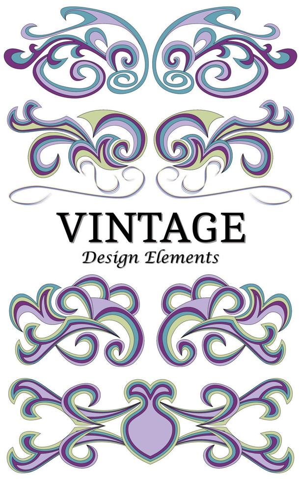 Set of vintage floral elements for design. Swirl elements for design. vector