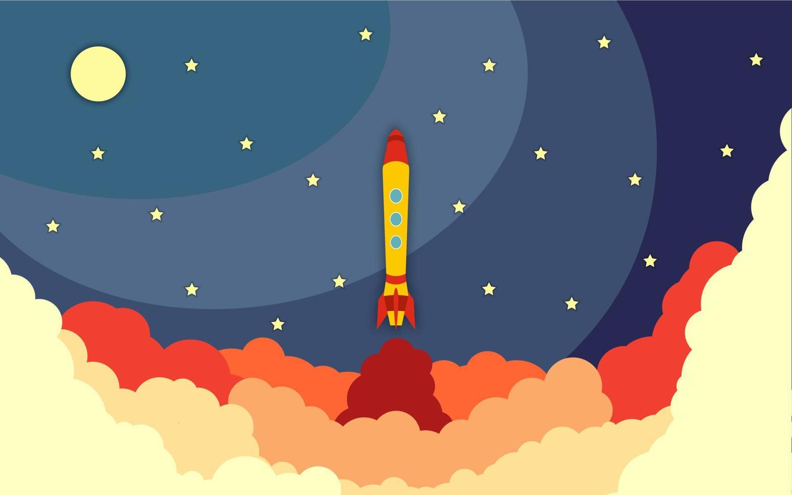 Space rocket launch. Vector illustration with flying rocket. Space travel. Project development. Creative idea,