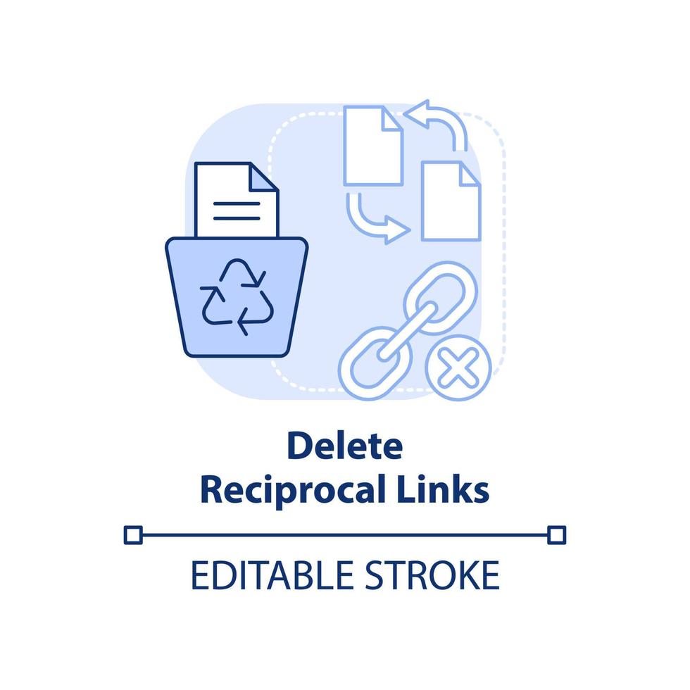 Delete reciprocal links light blue concept icon. Search engine optimization principle abstract idea thin line illustration. Isolated outline drawing. Editable stroke. vector