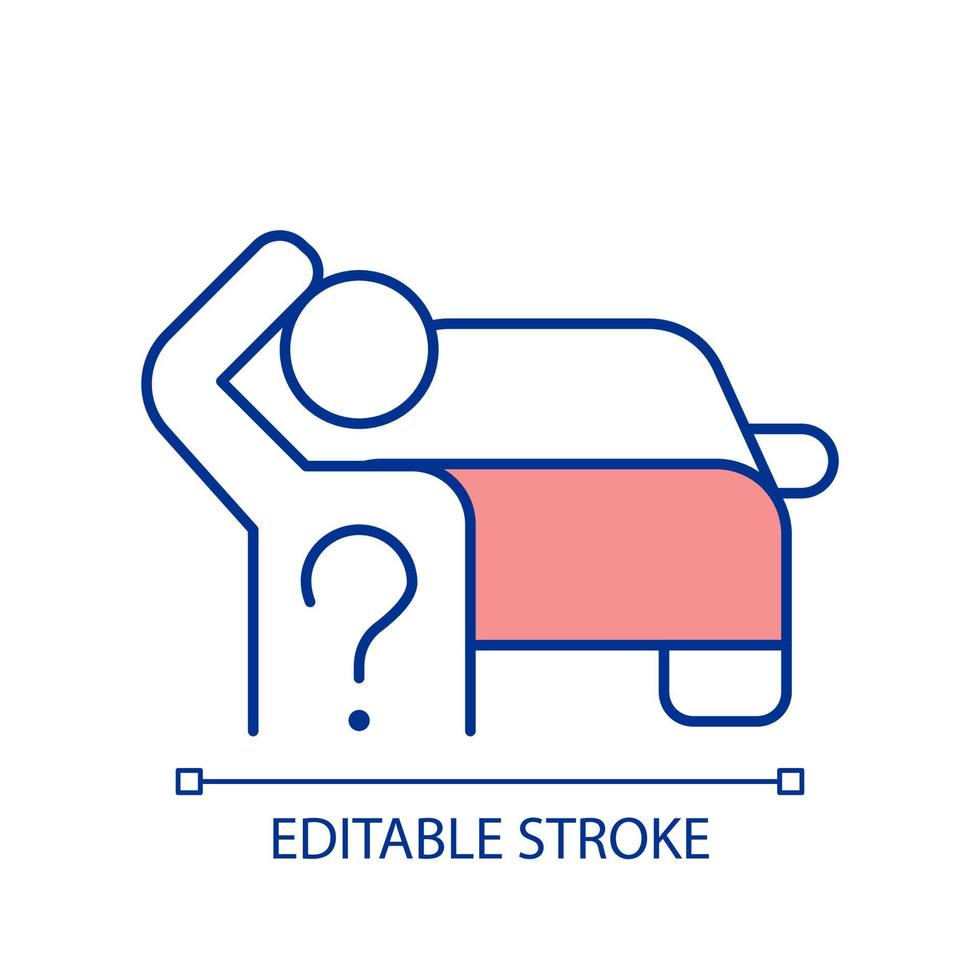 How to choose transport mode RGB color icon. Passenger and user. Automobile choice. Doubting person. Isolated vector illustration. Simple filled line drawing. Editable stroke.