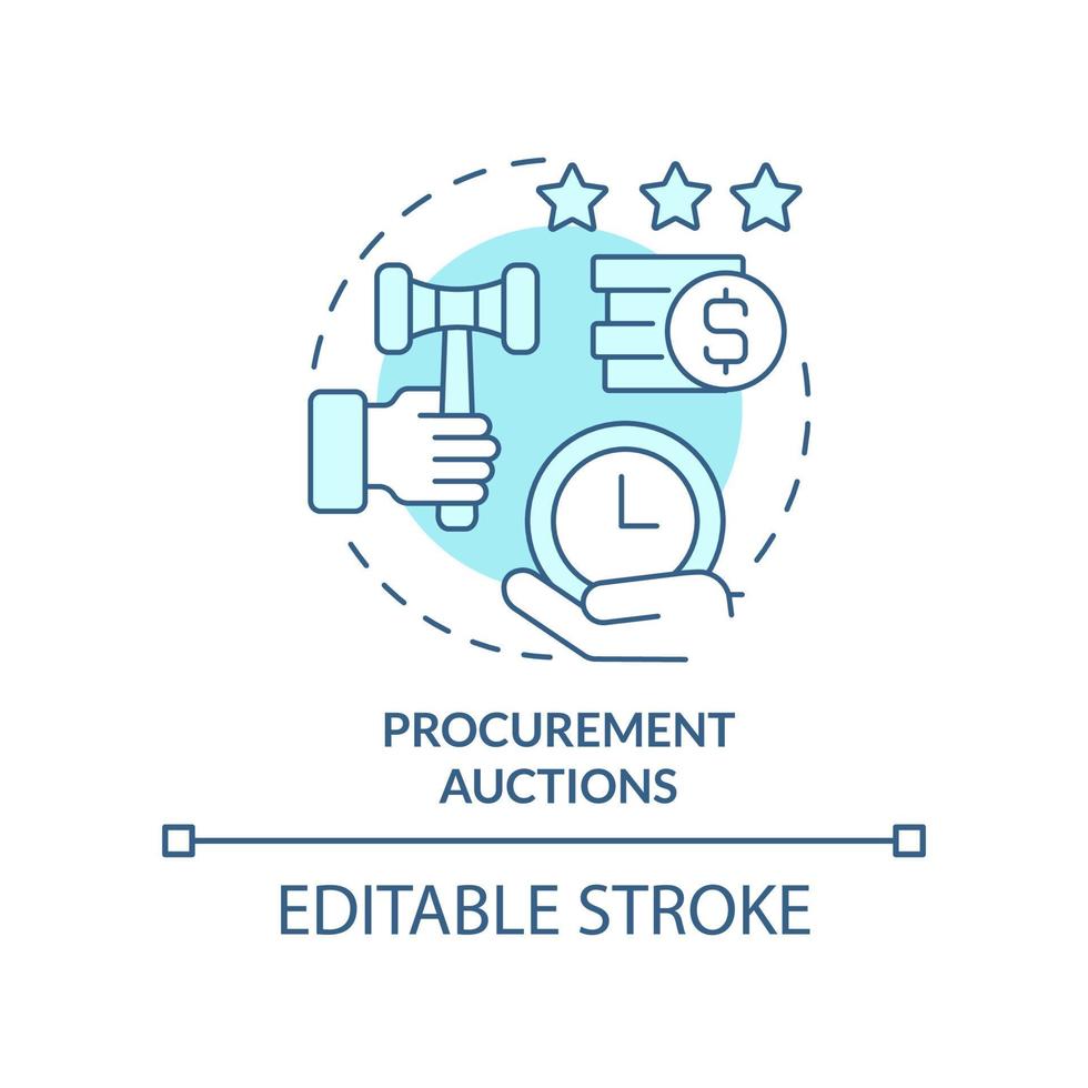 Procurement auctions turquoise concept icon. Sourcing strategy abstract idea thin line illustration. Competitive market. Isolated outline drawing. Editable stroke. vector