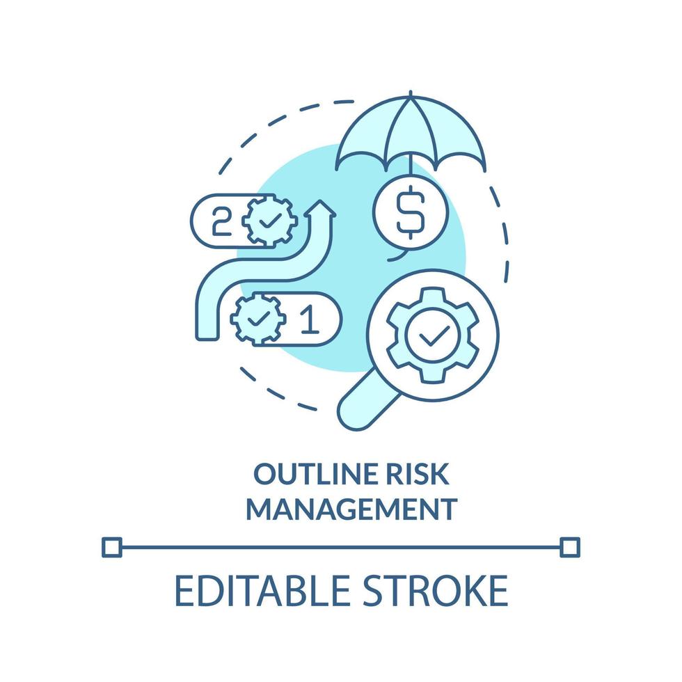 Outline risk management turquoise concept icon. Procurement process abstract idea thin line illustration. Action plan. Isolated outline drawing. Editable stroke. vector