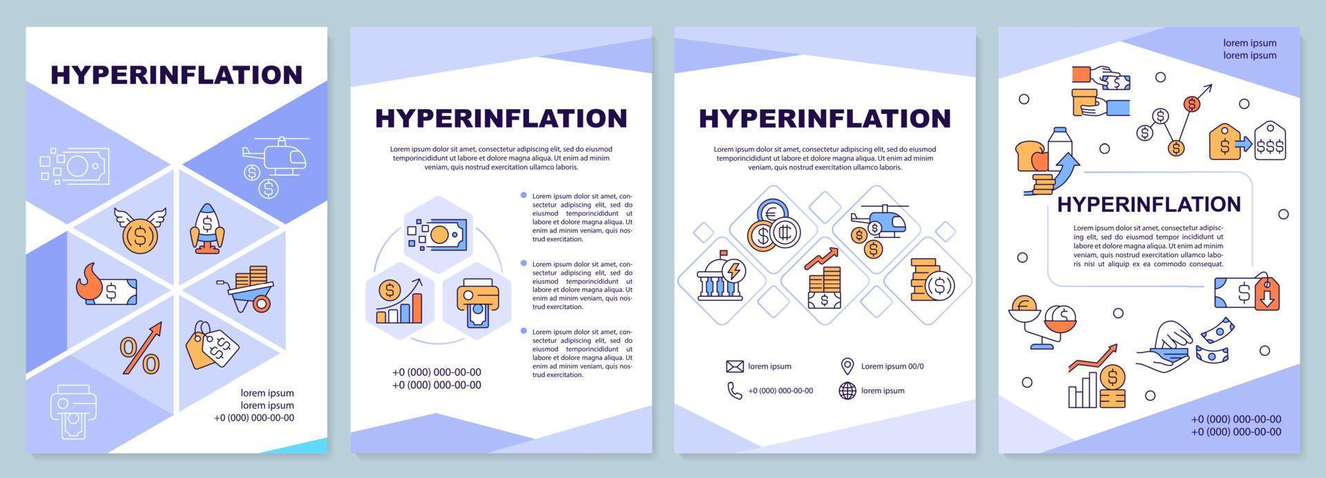 Hyperinflation blue brochure template. Rising prices. Leaflet design with linear icons. Editable 4 vector layouts for presentation, annual reports.