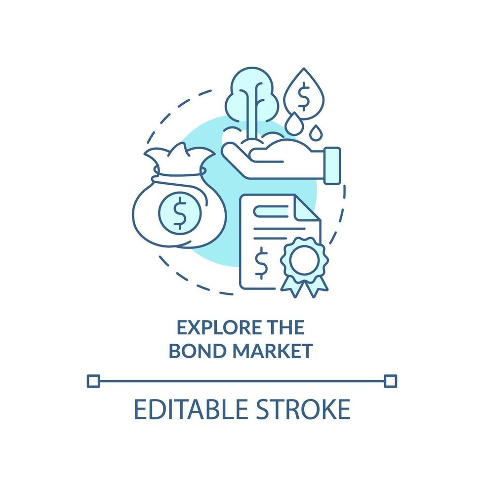 Explore bond market turquoise concept icon. Protecting money during inflation abstract idea thin line illustration. Isolated outline drawing. Editable stroke. vector