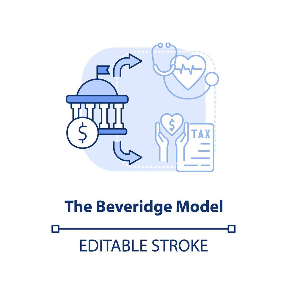 Beveridge model light blue concept icon. Healthcare systems type abstract idea thin line illustration. Funded by taxation. Isolated outline drawing. Editable stroke. vector