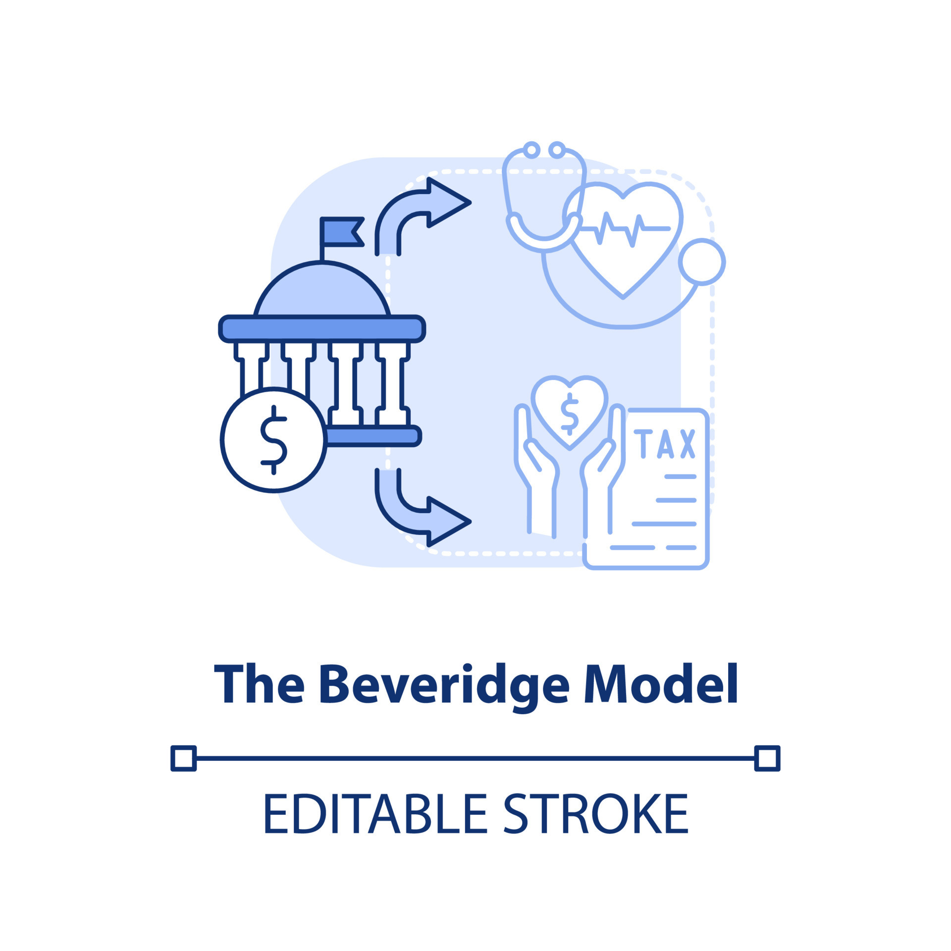 Beveridge model light blue concept icon. Healthcare systems type