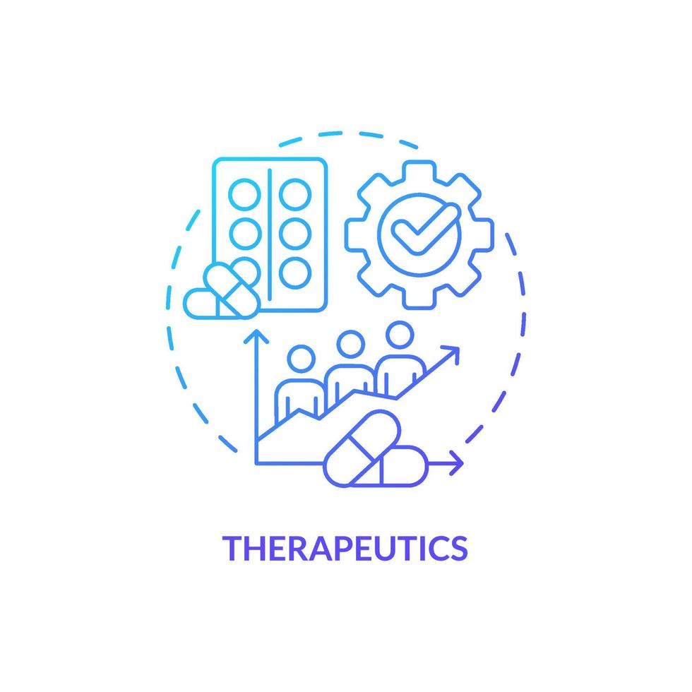 Therapeutics blue gradient concept icon. Treatment. Pandemic preparedness clinical research abstract idea thin line illustration. Isolated outline drawing vector