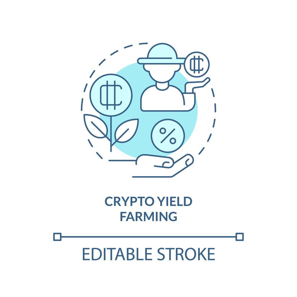Crypto yield farming turquoise concept icon. Way to make money on cryptocurrency abstract idea thin line illustration. Isolated outline drawing. Editable stroke. vector