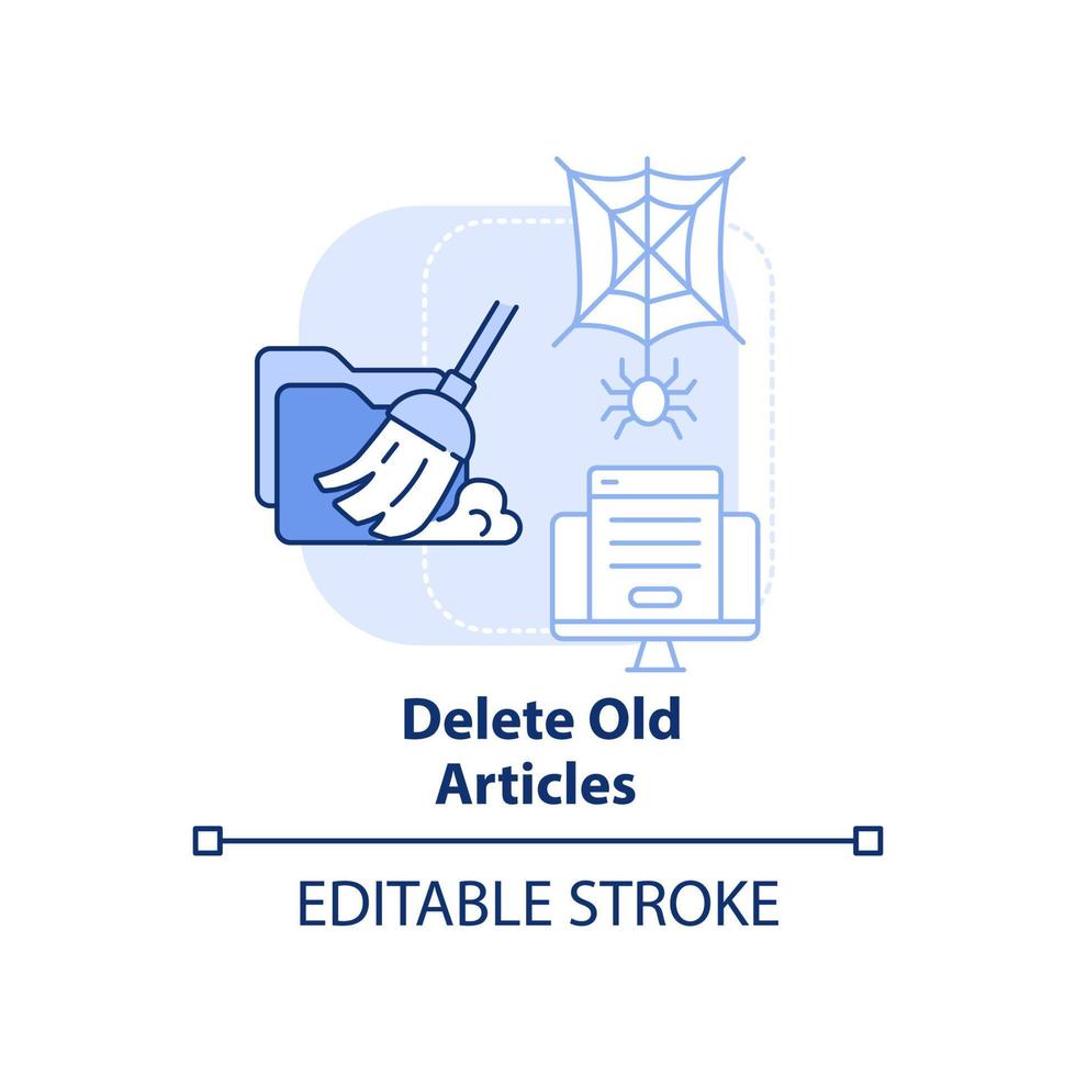 Delete old articles light blue concept icon. Search engine optimization principle abstract idea thin line illustration. Isolated outline drawing. Editable stroke. vector