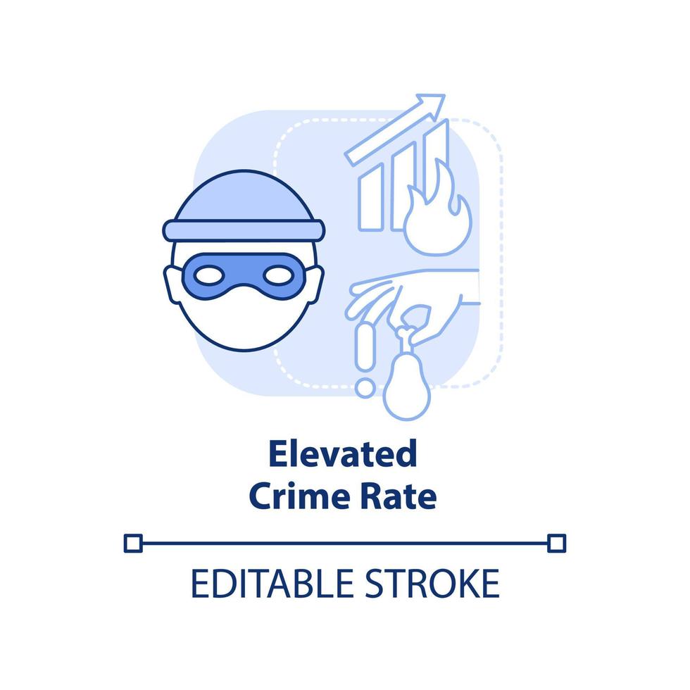 Elevated crime rate light blue concept icon. Dangerous effect. Effect of overcrowding abstract idea thin line illustration. Isolated outline drawing. Editable stroke. vector