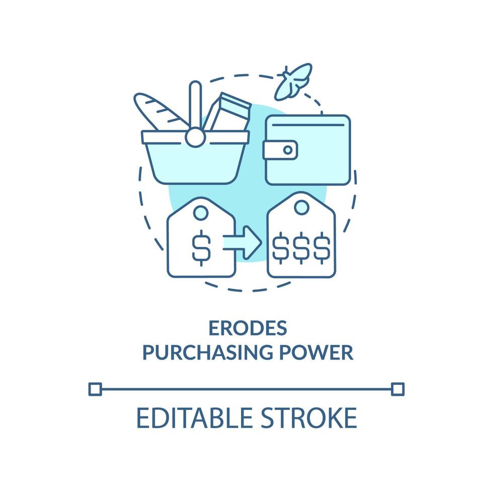 Erodes purchasing power turquoise concept icon. Consumer price index. Inflation abstract idea thin line illustration. Isolated outline drawing. Editable stroke. vector
