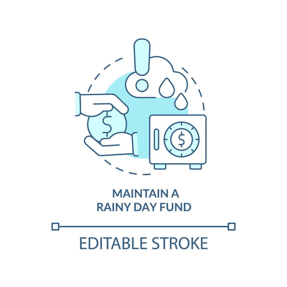 Maintain rainy day fund turquoise concept icon. Protecting money during inflation abstract idea thin line illustration. Isolated outline drawing. Editable stroke. vector