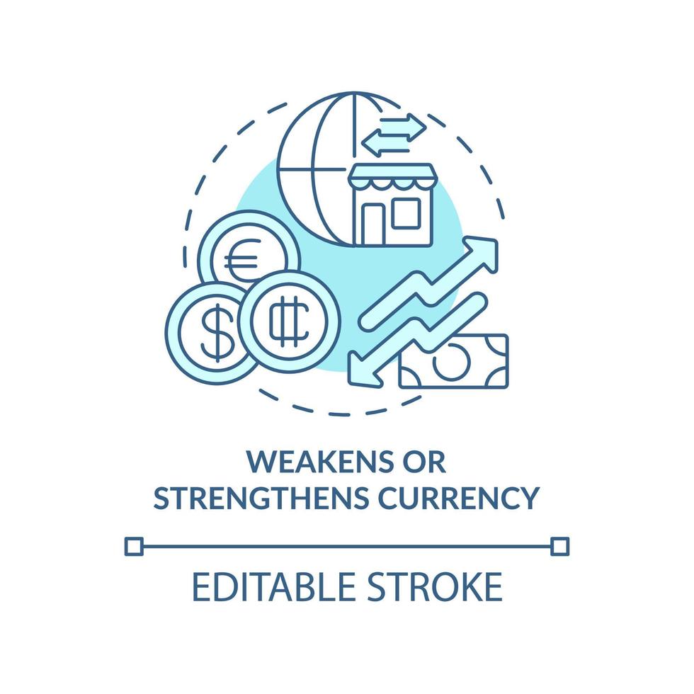 Weakens and strengthens currency turquoise concept icon. Effect of inflation abstract idea thin line illustration. Isolated outline drawing. Editable stroke. vector