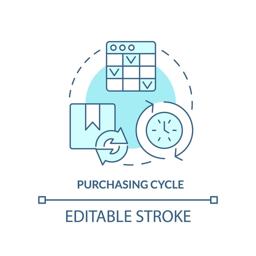 Purchasing cycle turquoise concept icon. Procurement strategy abstract idea thin line illustration. Business process. Isolated outline drawing. Editable stroke. vector