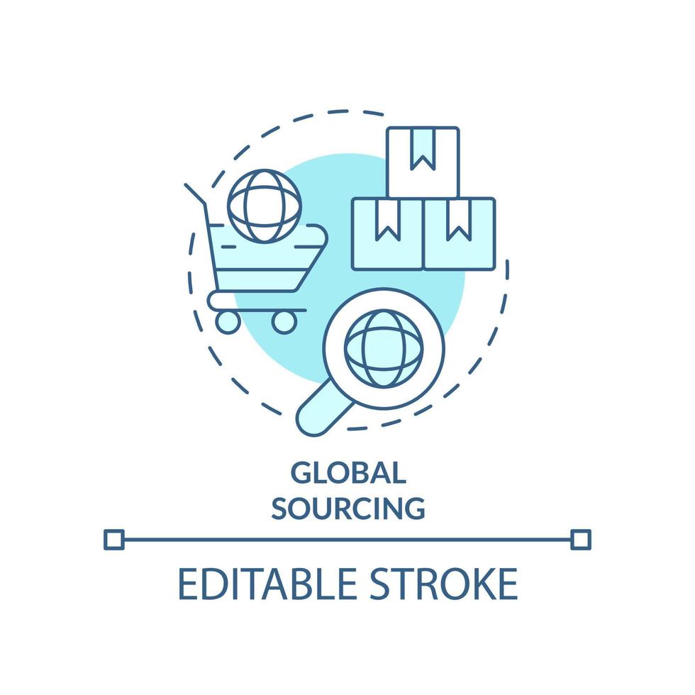 Global sourcing turquoise concept icon. Procurement strategy abstract idea thin line illustration. Foreign manufacturer. Isolated outline drawing. Editable stroke. vector