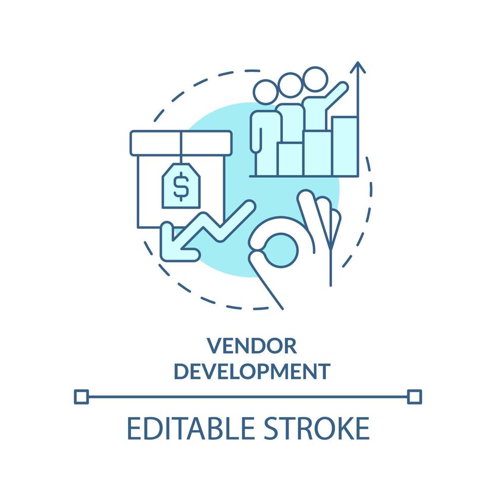 Vendor development turquoise concept icon. Sourcing strategy abstract idea thin line illustration. Manage supply chain. Isolated outline drawing. Editable stroke. vector