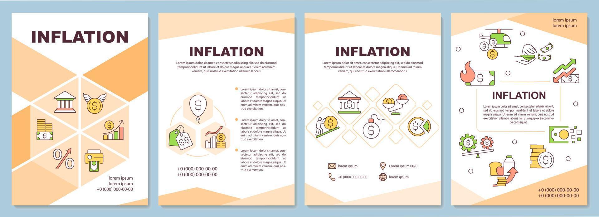 Inflation orange brochure template. Currency value. Leaflet design with linear icons. Editable 4 vector layouts for presentation, annual reports.