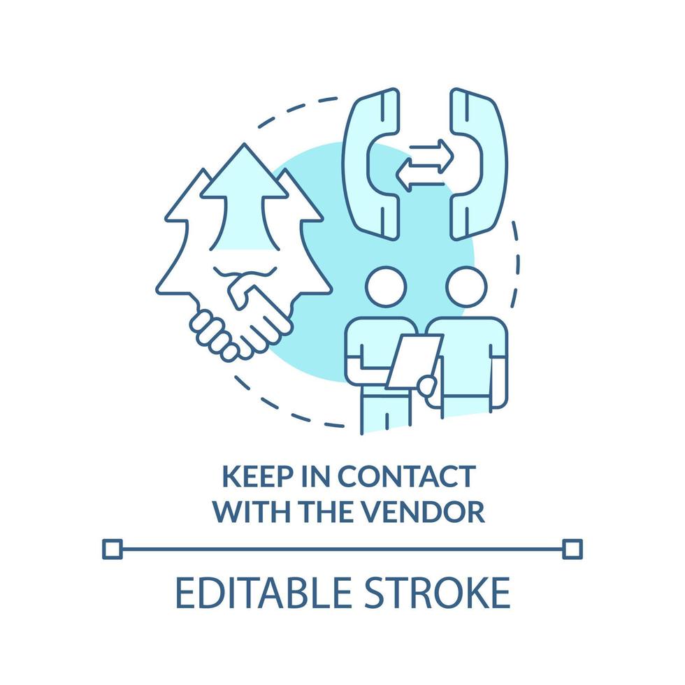 Keep in contact with vendor turquoise concept icon. Purchasing process