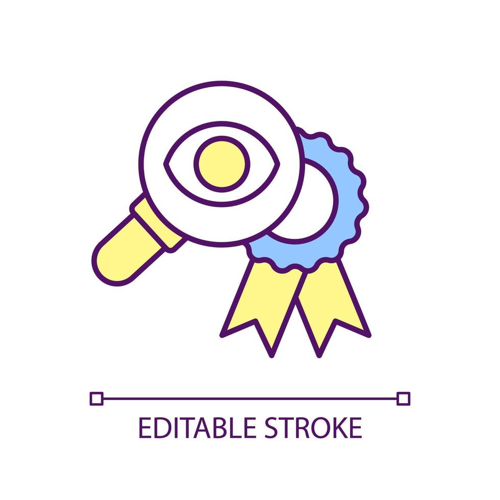 Award decision RGB color icon. Excellence emblem. Investigation. Prize and award. High quality badge. Isolated vector illustration. Simple filled line drawing. Editable stroke.