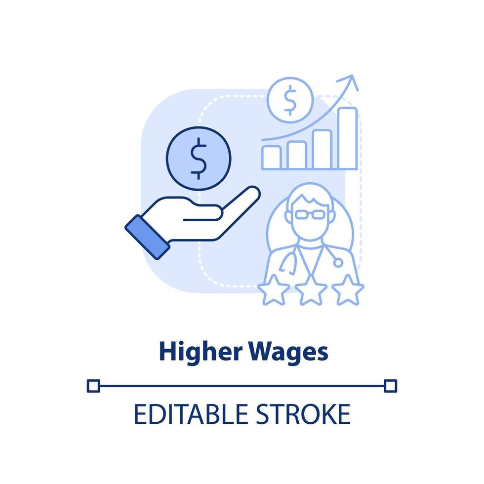 icono de concepto azul claro de salarios más altos. manera de mejorar el sistema de salud idea abstracta ilustración de línea delgada. dibujo de contorno aislado. trazo editable. vector