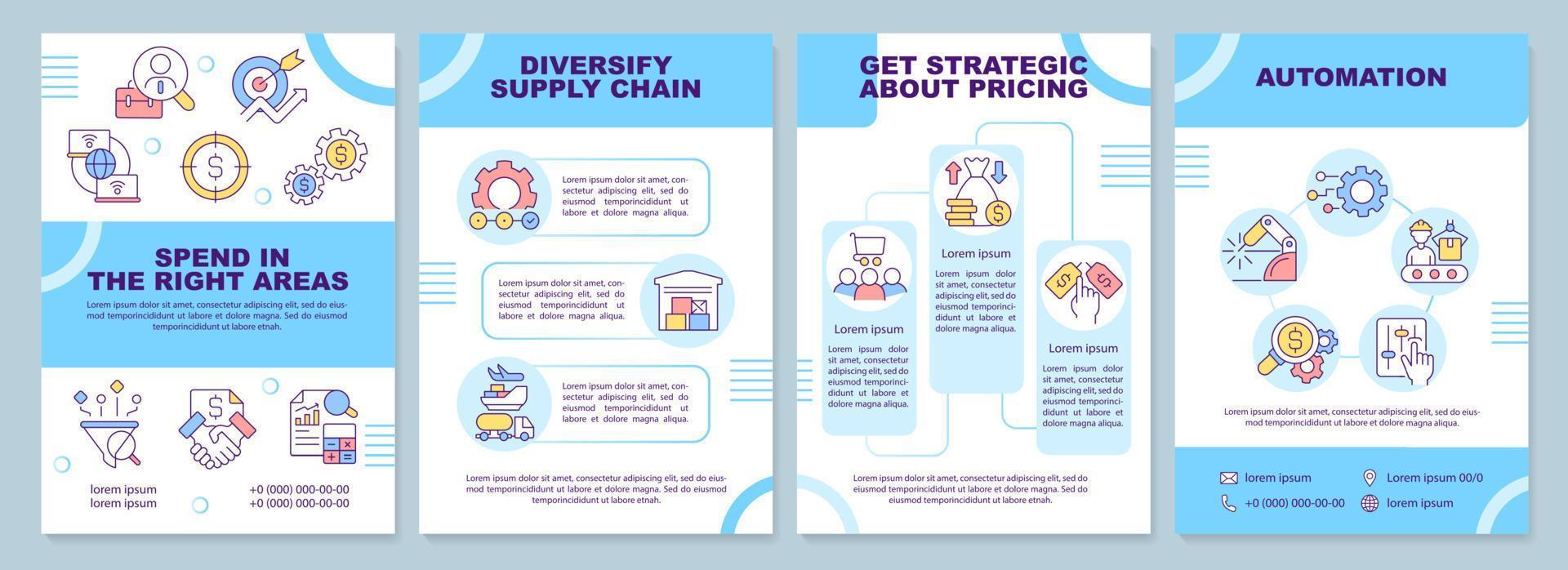 Inflation strategy for business brochure template. Leaflet design with linear icons. Editable 4 vector layouts for presentation, annual reports.