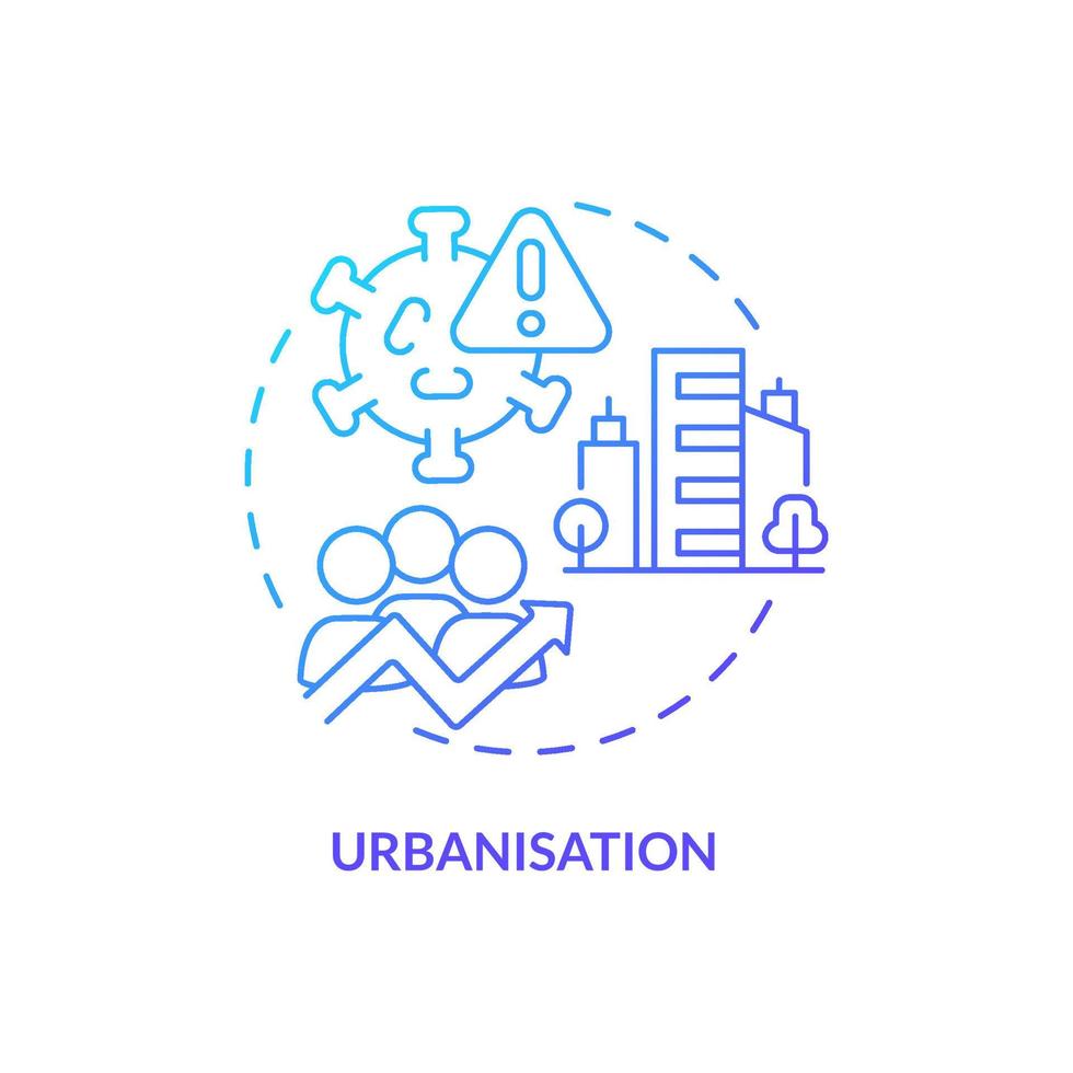 Urbanisation blue gradient concept icon. Virus spreading. Reason for increased risk of pandemic abstract idea thin line illustration. Isolated outline drawing. vector