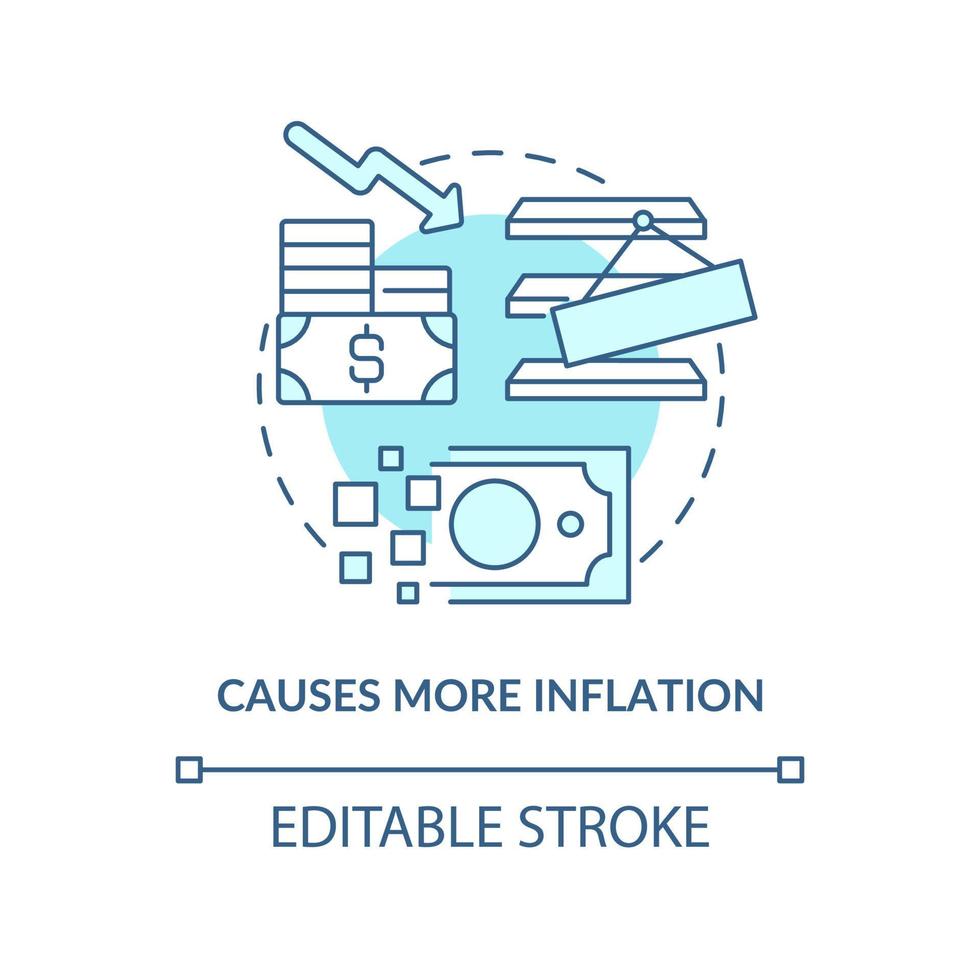 Causes more inflation turquoise concept icon. Goods deficit. Effect of inflation abstract idea thin line illustration. Isolated outline drawing. Editable stroke. vector