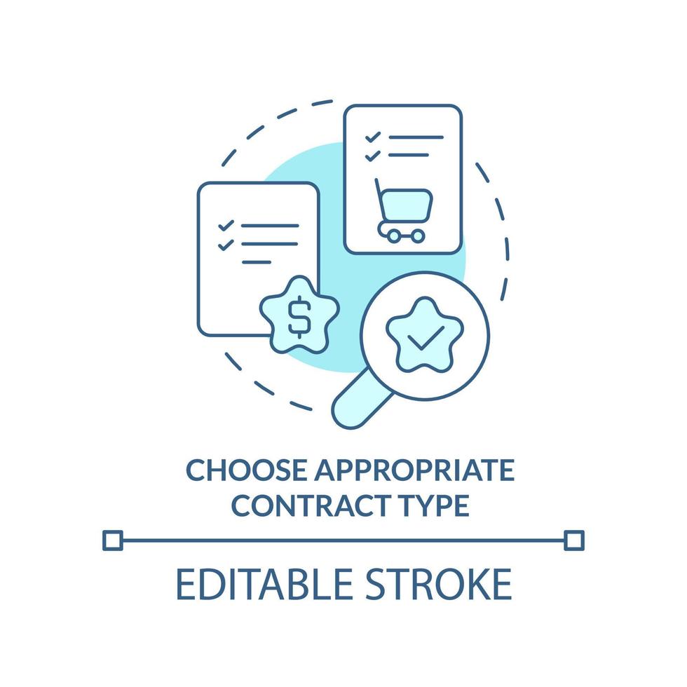 Choose appropriate contract type turquoise concept icon. Procurement process abstract idea thin line illustration. Isolated outline drawing. Editable stroke. vector